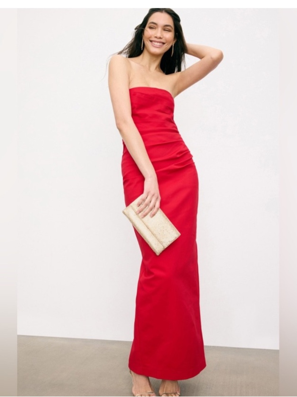 Shona Joy Lani strapless drape dress red